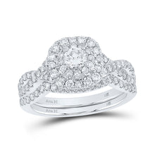  14k White Gold Round Diamond Halo Bridal Wedding Ring Band Set 1 Cttw
