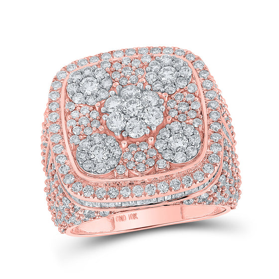 10k Rose Gold Mens Baguette Diamond Square Flower Cluster Ring 5-1/4 Cttw