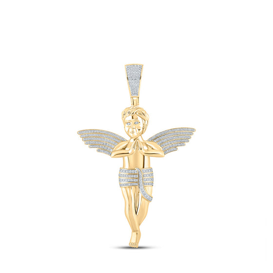 10k Yellow Gold Mens Round Diamond Angel Charm Pendant 4-1/4 Cttw