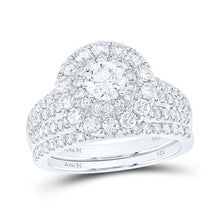  14k White Gold Round Diamond Halo Bridal Wedding Ring Band Set 2 Cttw
