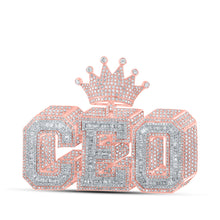  10k Two-tone Gold Mens Round Diamond CEO Crown Phrase Charm Pendant 6 Cttw