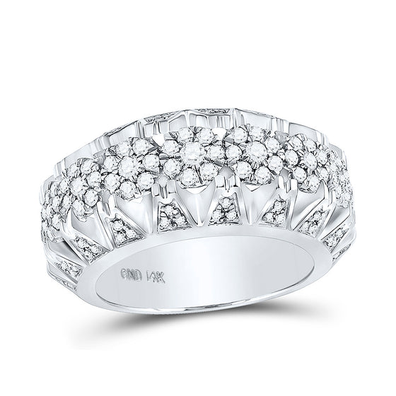 14k White Gold Mens Round Diamond Band Ring 1-1/2 Cttw