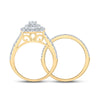 14k Yellow Gold Round Diamond Halo Bridal Wedding Ring Band Set 1 Cttw