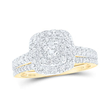  14k Yellow Gold Round Diamond Halo Bridal Wedding Ring Band Set 1 Cttw
