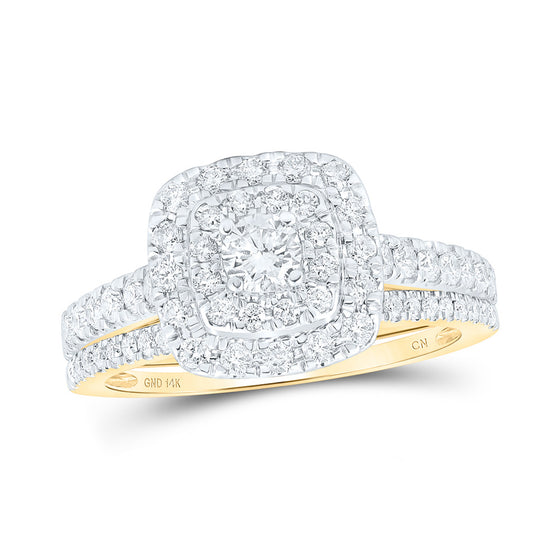 14k Yellow Gold Round Diamond Halo Bridal Wedding Ring Band Set 1 Cttw