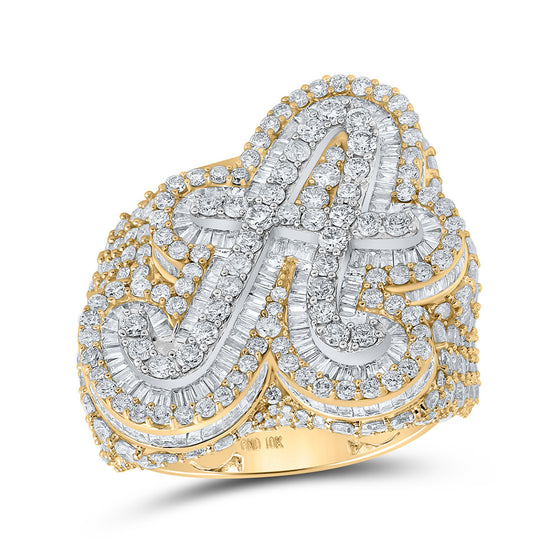 10k Two-tone Gold Mens Baguette Diamond A Initial Letter Ring 7-1/3 Cttw