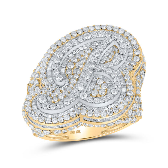 10k Two-tone Gold Mens Baguette Diamond B Initial Letter Ring 8-1/2 Cttw