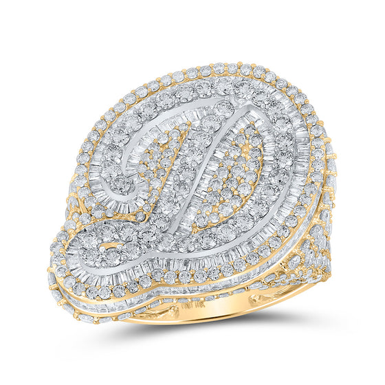 10k Two-tone Gold Mens Baguette Diamond D Initial Letter Ring 9-1/4 Cttw