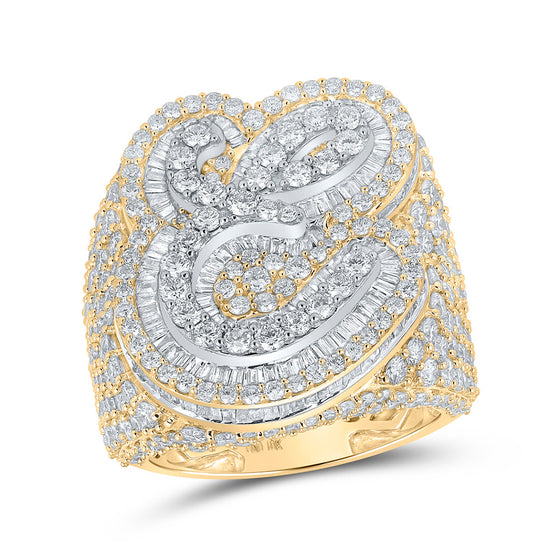 10k Two-tone Gold Mens Baguette Diamond E Initial Letter Ring 7-5/8 Cttw
