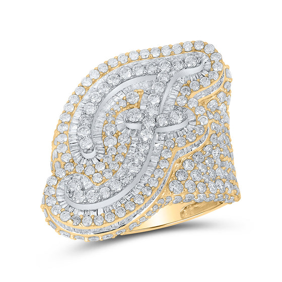 10k Two-tone Gold Mens Baguette Diamond F Initial Letter Ring 8-1/3 Cttw