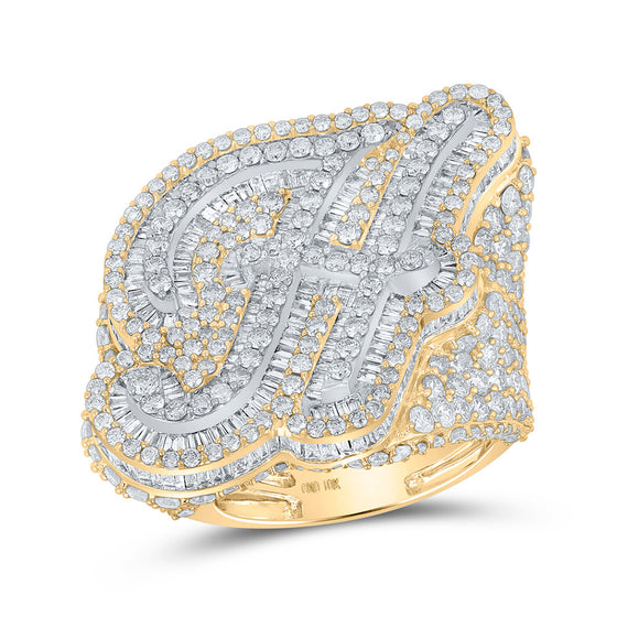 10k Two-tone Gold Mens Baguette Diamond H Initial Letter Ring 9 Cttw