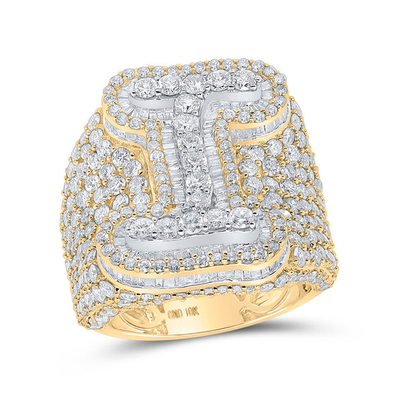 10k Two-tone Gold Mens Baguette Diamond I Initial Letter Ring 7-3/4 Cttw