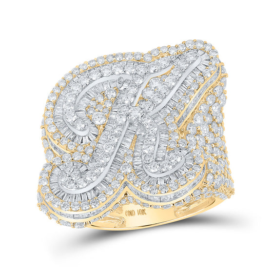 10k Two-tone Gold Mens Baguette Diamond K Initial Letter Ring 8-5/8 Cttw