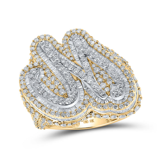 10k Two-tone Gold Mens Baguette Diamond M Initial Letter Ring 8-1/3 Cttw