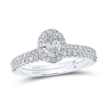  14k White Gold Oval Diamond Halo Bridal Wedding Ring Band Set 1 Cttw