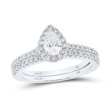  14k White Gold Pear Diamond Halo Bridal Wedding Ring Band Set 1 Cttw