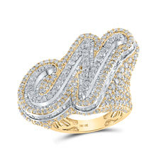  10k Two-tone Gold Mens Baguette Diamond N Initial Letter Ring 9 Cttw