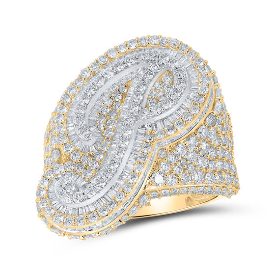 10k Two-tone Gold Mens Baguette Diamond P Initial Letter Ring 7 Cttw