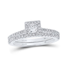  14k White Gold Princess Diamond Halo Bridal Wedding Ring Band Set 7/8 Cttw