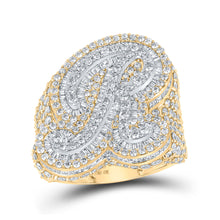  10k Two-tone Gold Mens Baguette Diamond R Initial Letter Ring 8 Cttw