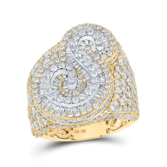 10k Two-tone Gold Mens Baguette Diamond S Initial Letter Ring 6-3/4 Cttw