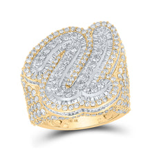  10k Two-tone Gold Mens Baguette Diamond U Initial Letter Ring 7-7/8 Cttw