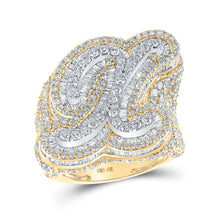  10k Two-tone Gold Mens Baguette Diamond X Initial Letter Ring 8-5/8 Cttw
