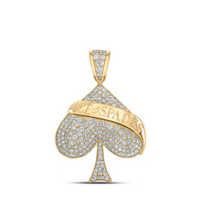  10k Yellow Gold Mens Round Diamond Ace of Spades Charm Pendant 1-5/8 Cttw