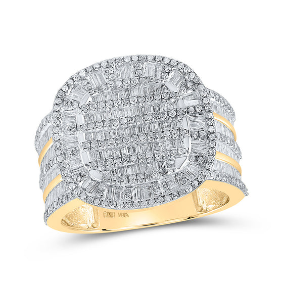 10k Yellow Gold Mens Baguette Diamond Cluster Ring 1-5/8 Cttw