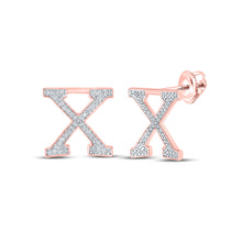  10k Rose Gold Womens Round Diamond X Initial Letter Earrings 1/5 Cttw