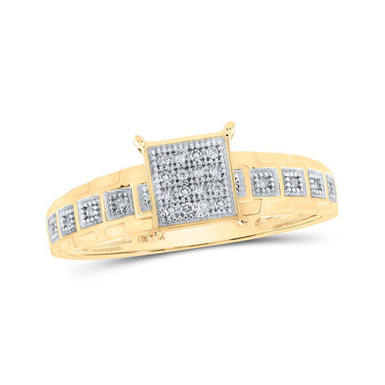 10k Yellow Gold Womens Round Diamond Square Ring 1/12 Cttw