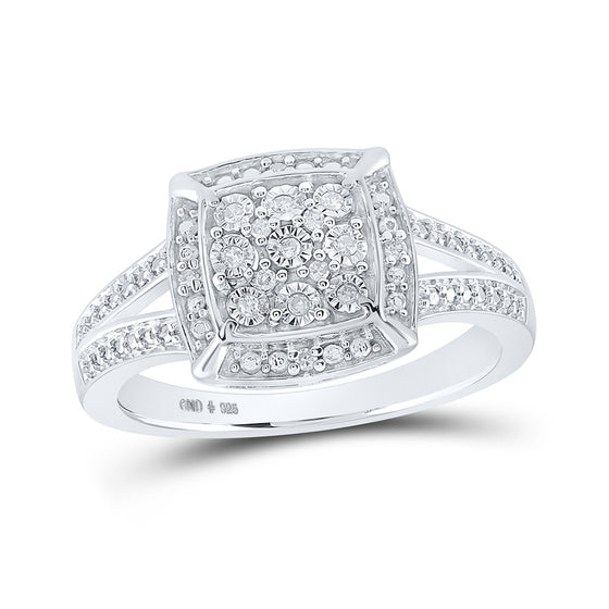 Sterling Silver Womens Round Diamond Square Ring 1/12 Cttw