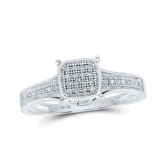10k White Gold Womens Round Diamond Square Ring 1/10 Cttw