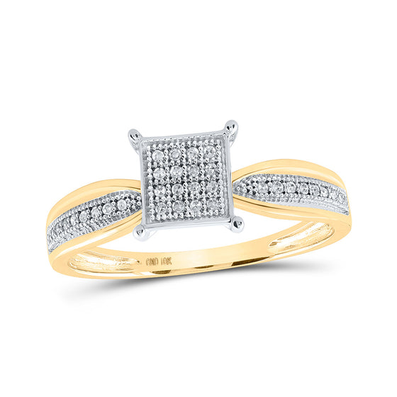 10k Yellow Gold Womens Round Diamond Square Ring 1/10 Cttw