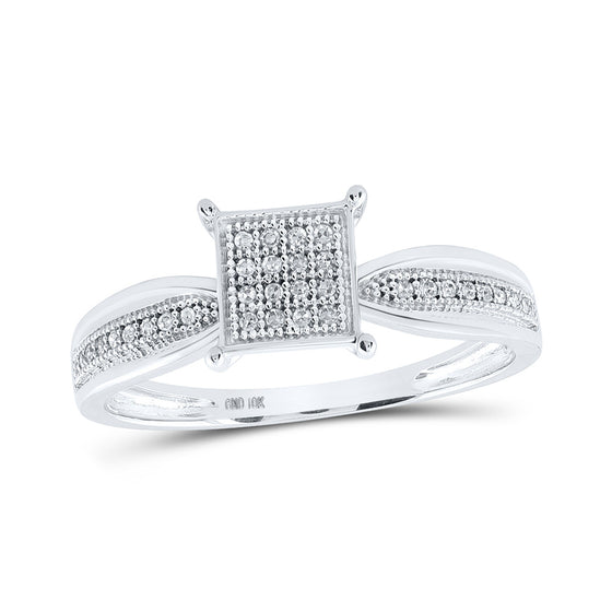 10k White Gold Womens Round Diamond Square Ring 1/10 Cttw