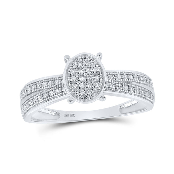 10k White Gold Womens Round Diamond Oval Ring 1/6 Cttw