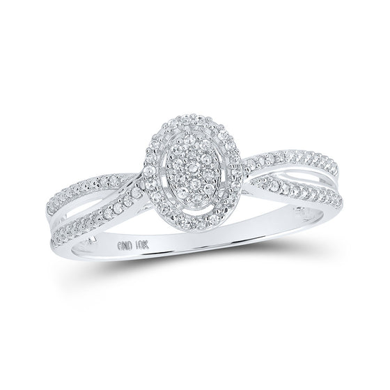 10k White Gold Womens Round Diamond Oval Ring 1/10 Cttw
