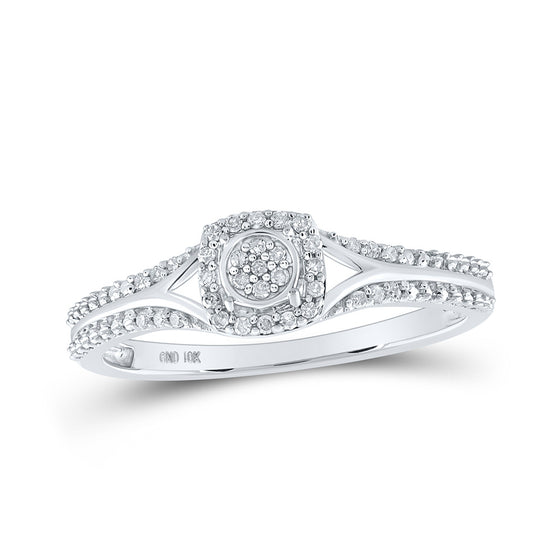 10k White Gold Womens Round Diamond Square Ring 1/10 Cttw