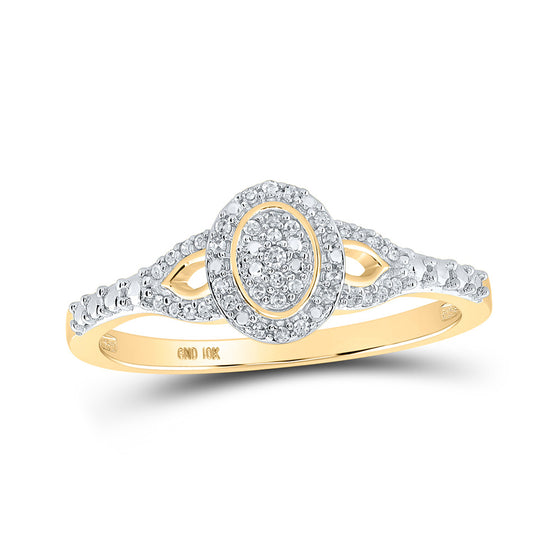 10k Yellow Gold Womens Round Diamond Oval Ring 1/10 Cttw