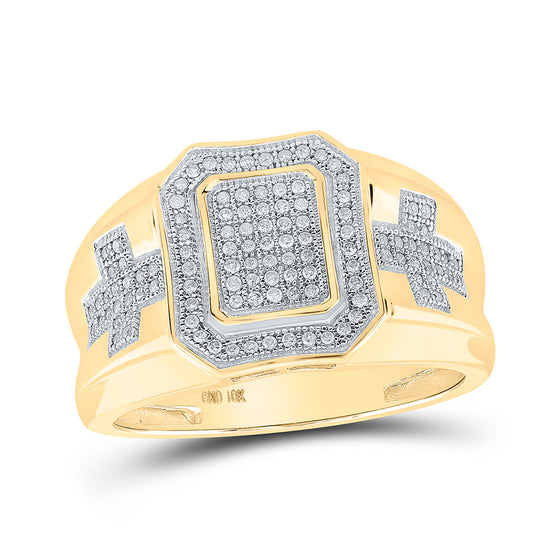 10k Yellow Gold Mens Round Diamond Cross Cluster Ring 1/3 Cttw