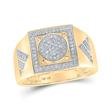  10k Yellow Gold Mens Round Diamond Circle Square Ring 1/4 Cttw