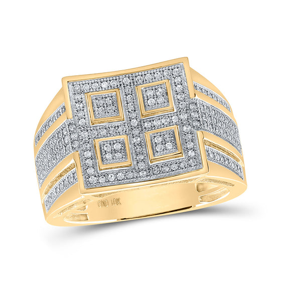 10k Yellow Gold Mens Round Diamond Square Ring 1/2 Cttw