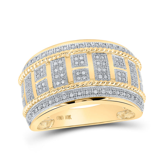 10k Yellow Gold Mens Round Diamond Band Ring 1/3 Cttw