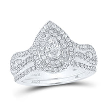  14k White Gold Pear Diamond Halo Bridal Wedding Ring Band Set 1 Cttw