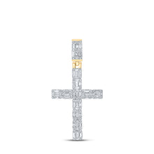  10k Yellow Gold Mens Baguette Diamond Cross Charm Pendant 1-3/4 Cttw