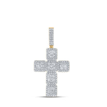  10k Yellow Gold Mens Baguette Diamond Cross Charm Pendant 2-5/8 Cttw