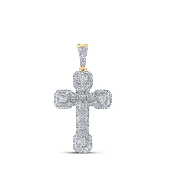 10k Yellow Gold Mens Baguette Diamond Cross Charm Pendant 3 Cttw