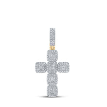  10k Yellow Gold Mens Baguette Diamond Cross Charm Pendant 1-7/8 Cttw