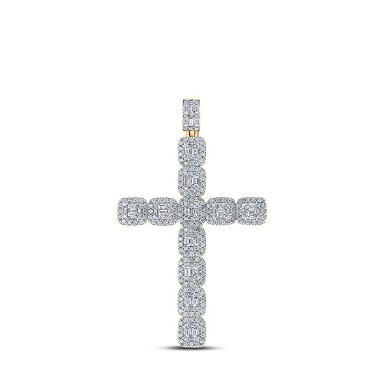 10k Yellow Gold Mens Baguette Diamond Cross Charm Pendant 3-1/3 Cttw