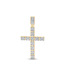  10k Yellow Gold Mens Round Diamond Cross Charm Pendant 1-7/8 Cttw